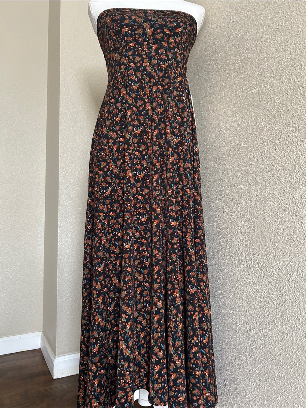 Black Maxi Dress/Skirt with Rust Floral Print
